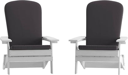 Flash Furniture Charlestown Folding Adirondack Chairs Poly Resin Frame-All-Weather Cushions-Indoor/Outdoor Use, Set of 2, White/Gray