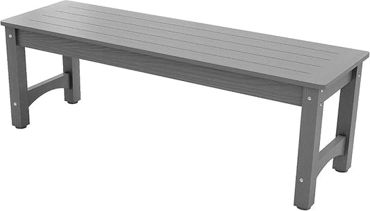 51" 2-Person Outdoor Bench, Weatherproof HIPS Patio Dining Bench Holds up to 800LBS, Poly Lumber Garden Bench with Wood Grains for Porch, Garden, Deck, Entryway, Grey