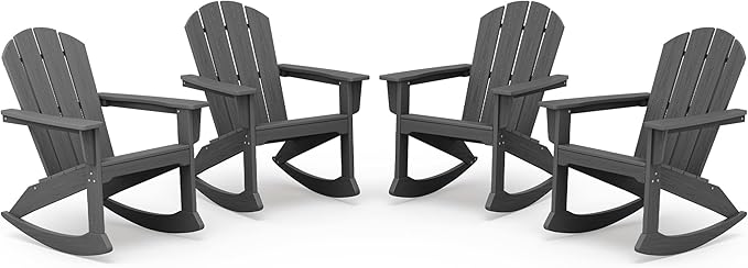 SERWALL Outdoor Adirondack Rocking Chairs Set of 4, All-Weather HDPE Adirondack Rocker Chair, Front Porch Rocker Chairs for Patio Lawn Porch Deck, Grey