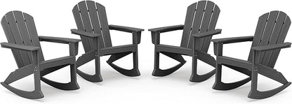 SERWALL Outdoor Adirondack Rocking Chairs Set of 4, All-Weather HDPE Adirondack Rocker Chair, Front Porch Rocker Chairs for Patio Lawn Porch Deck, Grey