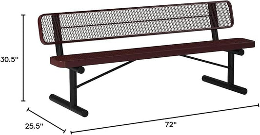 COATEDOUTDOORFURNITURE Coated Outdoor Furniture Heavy-Duty Portable Outdoor Bench Thermoplastic Coated, Expanded Metal, Commercial-Grade Seating, Made in America (Portable with Back, 6 Ft, Red)