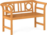 Tangkula Acacia Wood Outdoor Bench with Backrest, 2-Person Patio Wood Bench with Curved Armrests, Slatted Seat - Photo 1