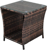Patio Rattan Side Table - Outdoor Wicker End Square Table, Coffee with Storage Glass Top, Bistro for Poolside Porch - Photo 1