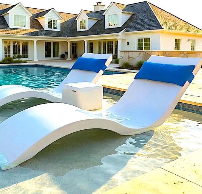 Classic White-Blue - in-Pool Chaise Set – Includes Two Chaises, Two Headrest Pillows - Photo 1