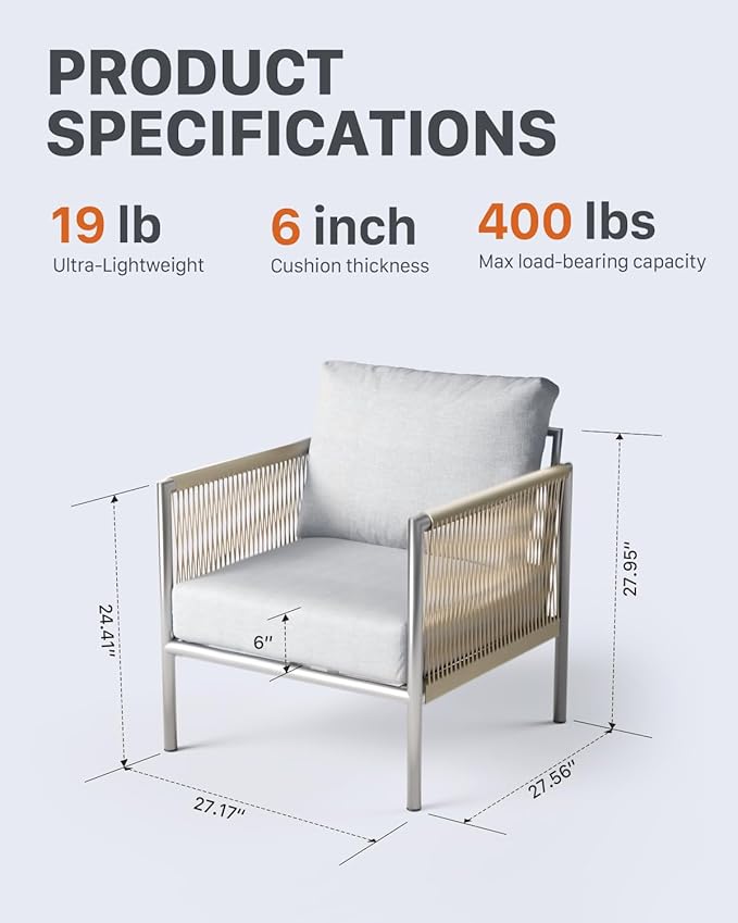 ZANDOR Aluminum Outdoor Patio Furniture 2 Pcs Armchair - Photo 2