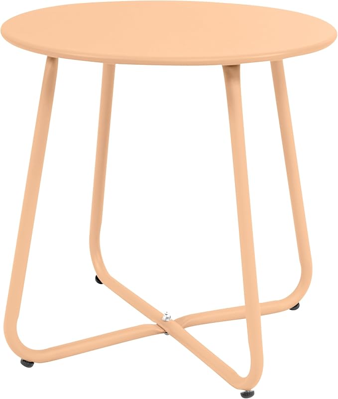 EortheX Small Round Metal Coffee Side Birstro Table – Sturdy & Weather-Resistant Accent Table for Patio, Balcony Indoor Outdoor Use - Metal Desert Gold