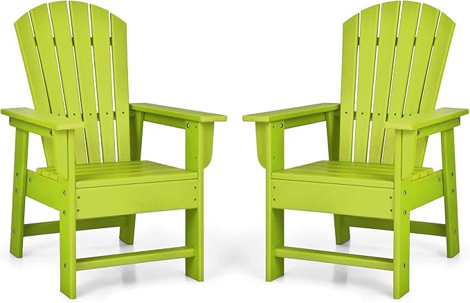 Giantex Adirondack Chair, Kids HDPE Patio Lawn Chair with Ergonomic Backrest for Deck, Porch, Backyard, Poolside, Indoor, Weather Resistance Toddler Outdoor Chair (2, Green)