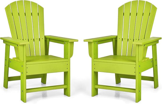 Giantex Adirondack Chair, Kids HDPE Patio Lawn Chair with Ergonomic Backrest for Deck, Porch, Backyard, Poolside, Indoor, Weather Resistance Toddler Outdoor Chair (2, Green)