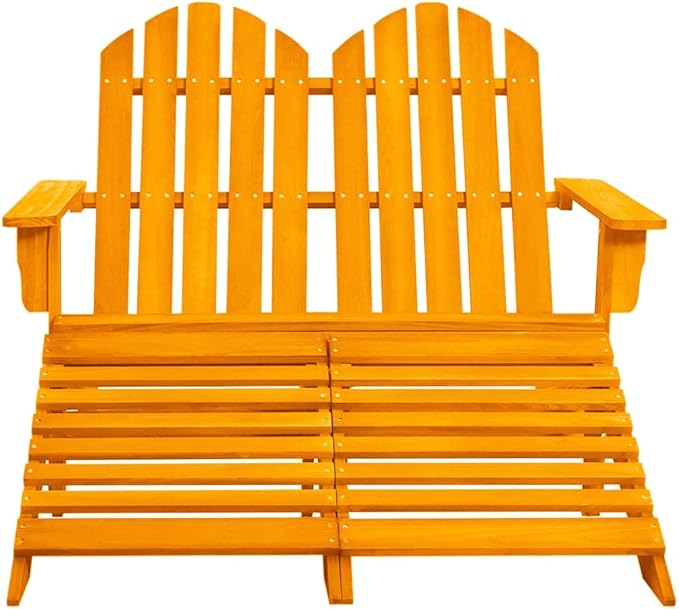 Orange Solid Fir Wood Large Detachable 2-Seater Garden Adirondack Chair with Ottoman for Patio - Photo 3