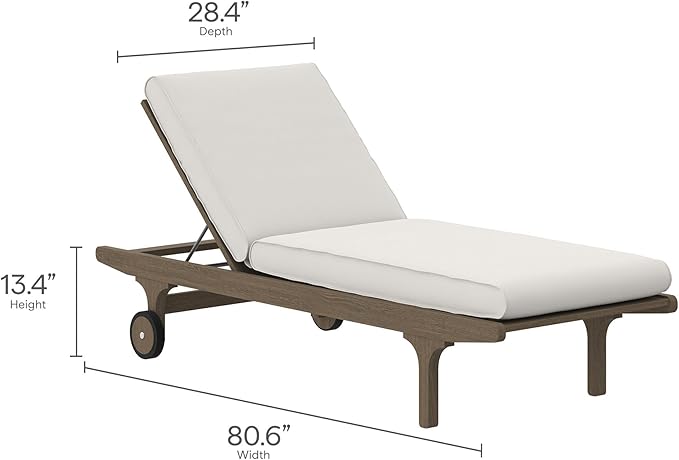 Modway Saratoga Teak Outdoor Chaise Lounge Chair in Weathered Gray White – Adjustable Wood Pool Lounge Chair with - Photo 3