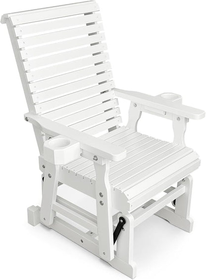 Fortune Candy Wooden Patio Glider for One Person, with High Backrest and Deep Contoured Seat, Solid Fir Wood, Heavy Duty 600 LBS (White, 1-Seater)