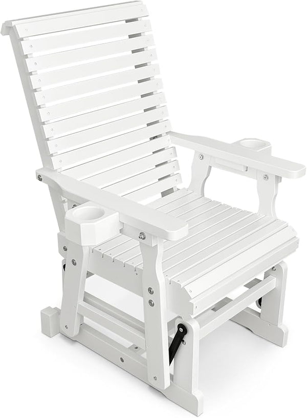 Fortune Candy Wooden Patio Glider for One Person, with High Backrest and Deep Contoured Seat, Solid Fir Wood - Photo 1