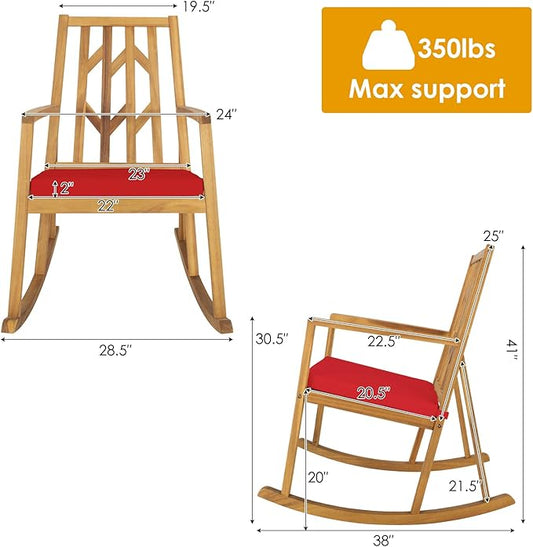 Tangkula 2 Pieces Acacia Wood Patio Rocking Chair, Outdoor Porch Rocker W/Removable High-Density Cushion, All-Weather Resistance, Perfect for Garden, Backyard, Poolside