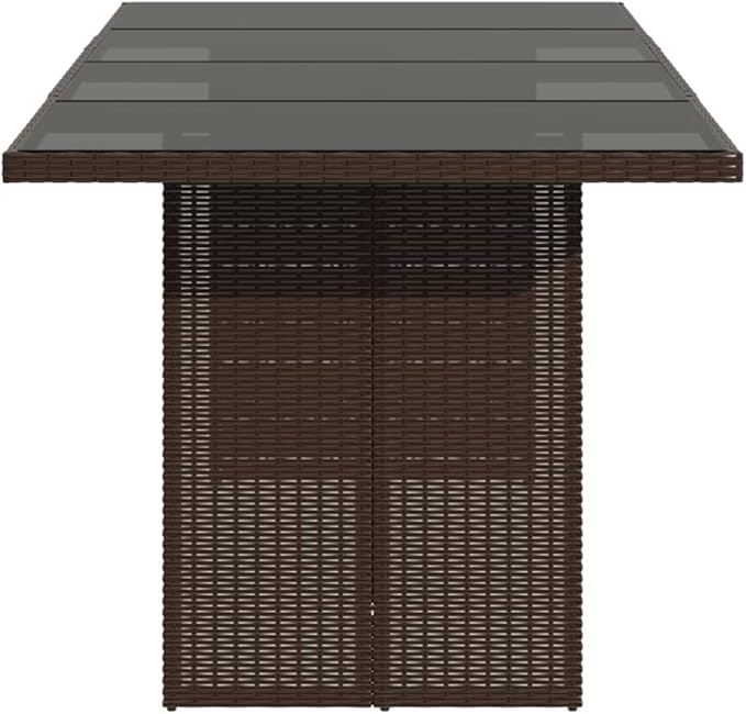 vidaXL Patio Table with Glass top Brown Poly Rattan
