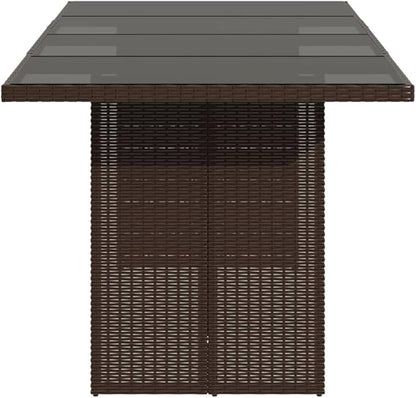 vidaXL Patio Table with Glass top Brown Poly Rattan