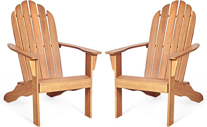 Tangkula Adirondack Chair, Acacia Wood Adirondack Lounger Chair, Outdoor Armchairs with Slatted Seating, Weather Resistant