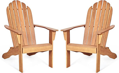 Tangkula Adirondack Chair, Acacia Wood Adirondack Lounger Chair, Outdoor Armchairs with Slatted Seating, Weather Resistant