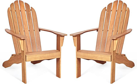 Tangkula Adirondack Chair, Acacia Wood Adirondack Lounger Chair, Outdoor Armchairs with Slatted Seating, Weather Resistant