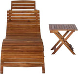 Foldable Sun Lounger with Side Table, Solid Acacia Wood Outdoor Chaise Lounge for Patio Garden Poolside - Photo 2