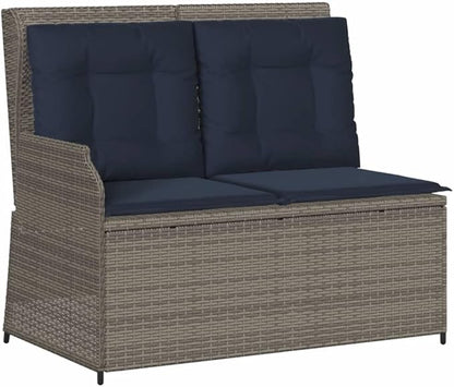 2-Seater Reclining Patio Bench, Adjustable Garden Loveseat with Soft Cushions, Durable PE Rattan Outdoor Sofa for Balcony, Porch, and Conservatory, Grey