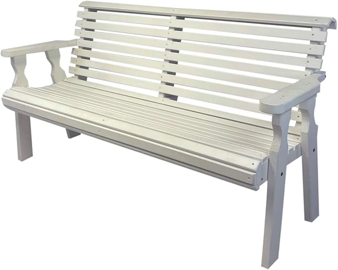 Amish Casual Heavy Duty 4 Foot Roll Back Outdoor Bench in White Stain - Amish Made in The USA from Treated Pine for Outdoor Durability, 700 Lb Weight Capacity