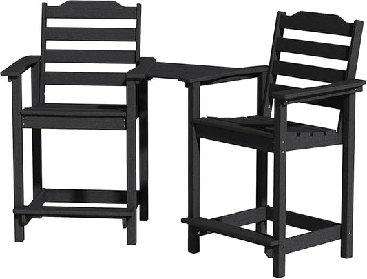 Tall Adirondack Chair, All Weather Resistant Adirondack Bar Stools for Patio, Lawn, Garden, Swimming Pool, Modern Adirondack Chair, (Black, 2pcs)
