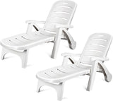 Giantex Folding Lounger Chaise Chair on Wheels Outdoor Patio Deck Chair Adjustable Rolling Lounger 5 Position Recliner - Photo 1