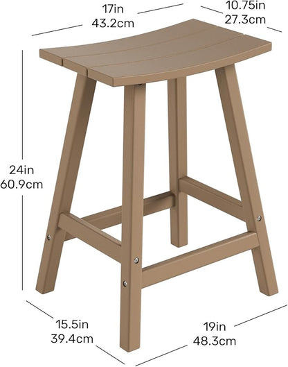 Costaelm All-Weather Bar Stools Set of 3, 24" Height Outdoor Bar Stools, Adirondack Poly Patio Bar Stool for Patio, Deck, Kitchen Counter and Garden, Weathered Wood