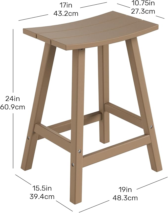 Costaelm 24" Height Outdoor Bar Stools, All-Weather Bar Stools, Adirondack Poly Patio Bar Stool for Patio, Deck, Kitchen Counter and Garden, Weathered Wood