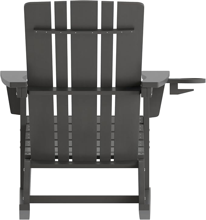 Flash Furniture Halifax Adirondack Rocking Chairs with Cup Holder, Weather Resistant Poly Resin Adirondack Rocking Chairs, Set of 2, Gray