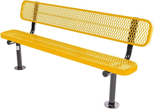 COATEDOUTDOORFURNITURE Coated Outdoor Furniture Heavy-Duty Outdoor Bench Thermoplastic Coated, Expanded Metal, Commercial-Grade Seating, Made in America (Surface with Back, 6 Ft, Yellow)