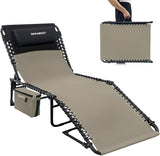 Folding Lounge Chair Outdoor with Insulated Cooler Bag Portable for Outside Patio Chaise Lounge Chair 5-Position with - Photo 1