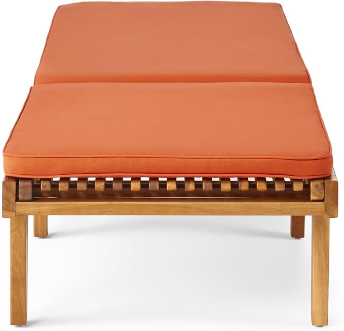 Christopher Knight Home Nadine Outdoor Acacia Wood Chaise Lounge and Cushion Set, Teak and Rust Orange