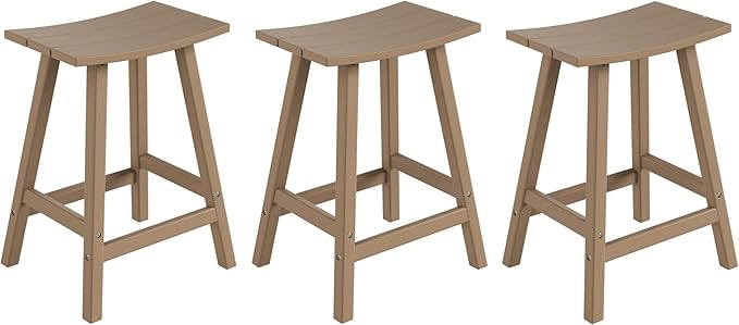 WestinTrends Malibu Malibu 24 Inch Counter High Saddle Stools (Set of 3), Weathered Wood