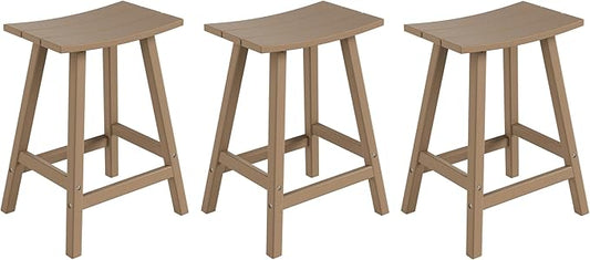 WestinTrends Malibu Malibu 24 Inch Counter High Saddle Stools (Set of 3), Weathered Wood