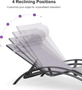 PURPLE LEAF Patio Chaise Lounge Set of 3 Outdoor Lounge Chair Beach Pool Sunbathing Lawn Lounger Recliner Outside - Photo 4