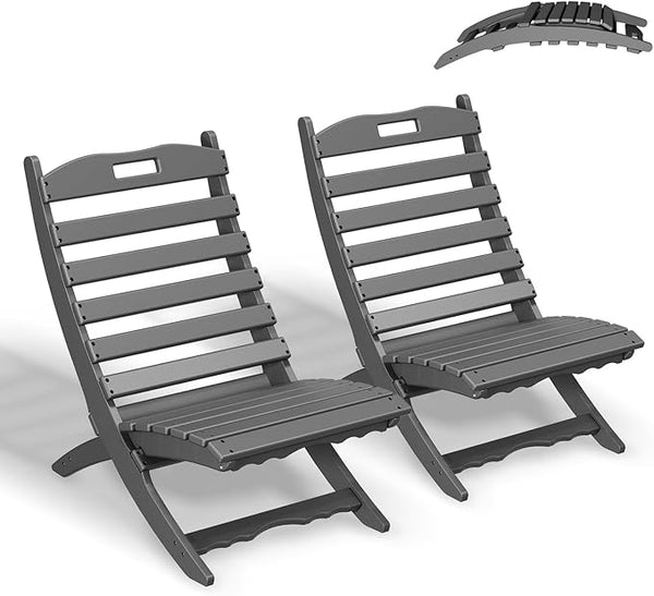 GREENVINES Folding Wave Chairs Set of 2 | Xavier | Portable Adirondack Chair | HDPE | All Weather | Gray - Photo 1