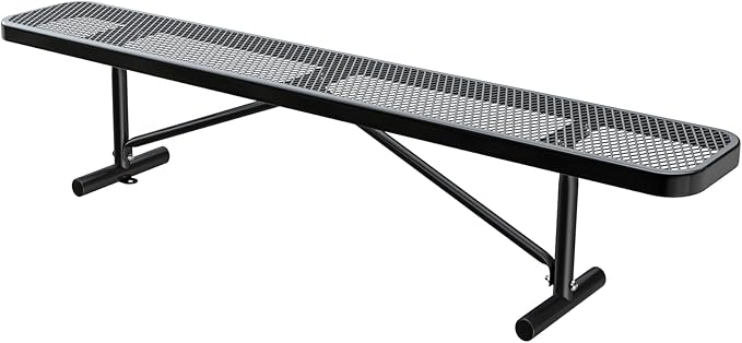 Heavy Duty Outdoor Metal Garden Park Bench, Steel Picnic Bench, Metal Mesh Outdoor Bench Porch Chair for Garden, Lawn, Patio, Porch, Park, Yard, Patio (Black, 8FT)