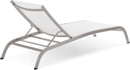 Modway Savannah Outdoor Patio Mesh Chaise Lounge Chair in White 25 x 76.5 x 12