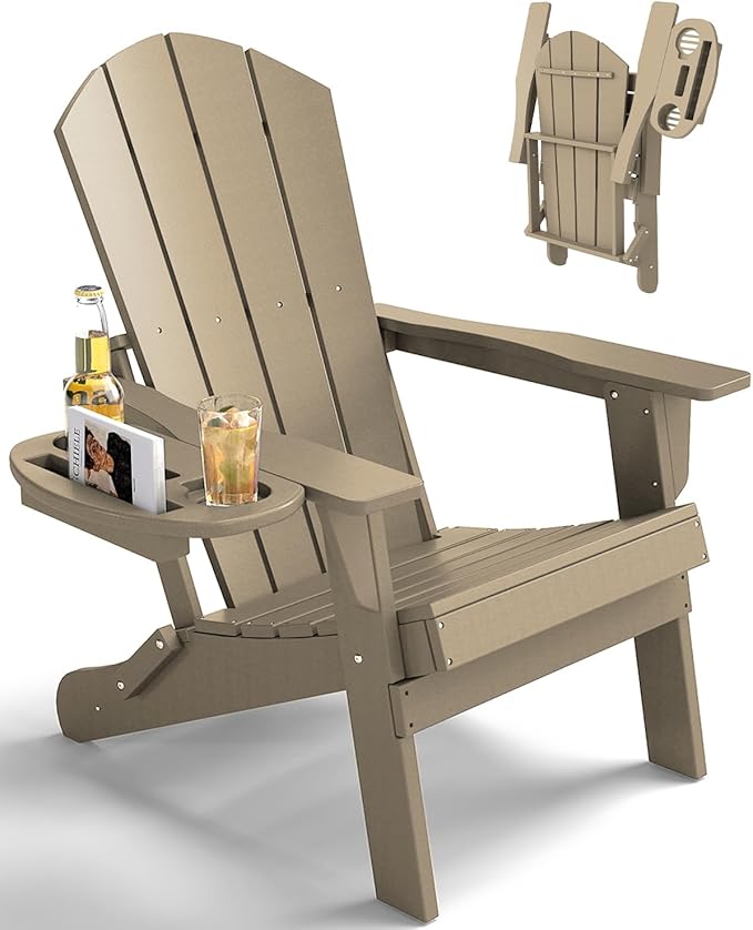 FOOWIN Folding Adirondack Chair, HDPE Adirondack Chairs with Cup Holder - Photo 1