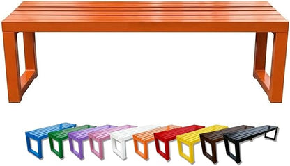 Outdoor Bench Backless Metal Garden Bench, 3.3ft 3.9ft 4.9ft 5.9ft Heavy Duty Weatherproof Patio Bench for 2-3 Person Seating, Steel Park Benches for Outside Yard Front Porch Deck(Orange,3.3ft)