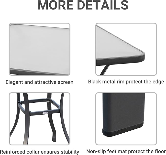 Outsunny 27" Square Bistro Table Garden Dining Table Outdoor Tempered Glass Table - Photo 6