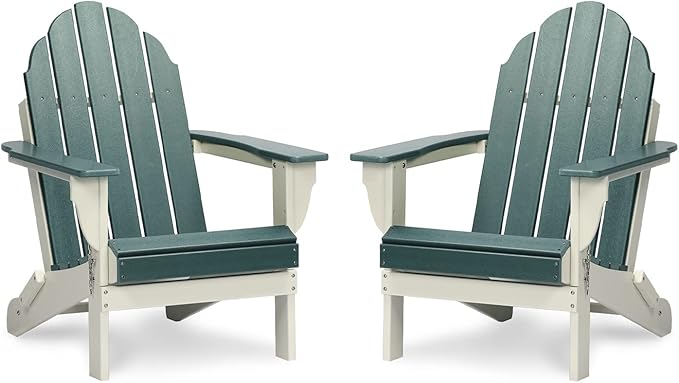 Aoodor HDPE Outdoor All-Weather Folding Adirondack Chair for Patio, Garden, Backyard, Lawn, Fire Pit, Set of 2 Green