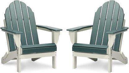 Aoodor HDPE Outdoor All-Weather Folding Adirondack Chair for Patio, Garden, Backyard, Lawn, Fire Pit, Set of 2 Green