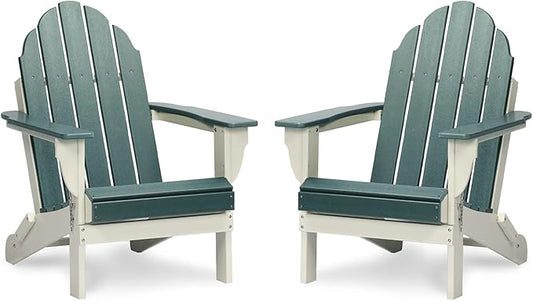 Aoodor HDPE Outdoor All-Weather Folding Adirondack Chair for Patio, Garden, Backyard, Lawn, Fire Pit, Set of 2 Green