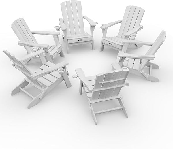 Folding Adirondack Chair Wood Texture 6 Pack, HDPE All-Weather Fire Pit Chairs - Photo 1