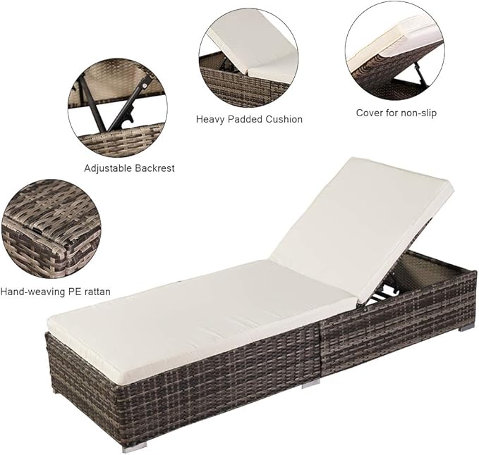 Gray Outdoor Chaise Lounge, Pool Lounge Chairs, Patio Recliner - Photo 5