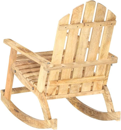 Solid Mango Wood Rocking Chair for Garden and Patio, Vintage Style Outdoor Porch Rocker, Ergonomic Relaxing Chair for Backyard, Balcony and Terrace, Brown