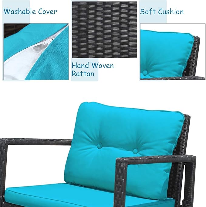 HAPPYGRILL 3-Piece Rocking Bistro Set Outdoor Patio Furniture Rattan Wicker Conversation Set with Rocking Chairs and - Photo 5