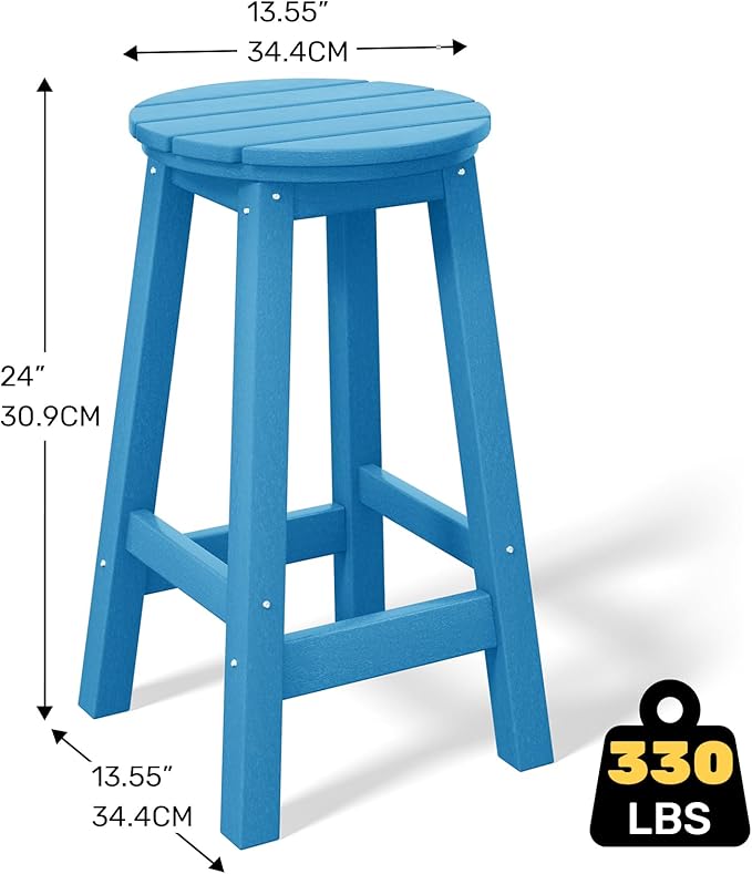 Costaelm 24" Height Outdoor Bar Stools, All-Weather Bar Stools, Adirondack Poly Patio Round Bar Stool for Patio, Deck, Kitchen Counter and Garden, Pacific Blue